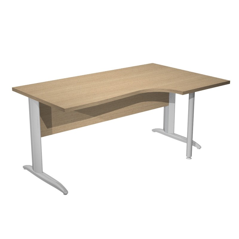 Bureau d'angle compact retour à droite Pronto Métal - L.160 x P.100 cm - Plateau Chêne - Pieds L Chrome