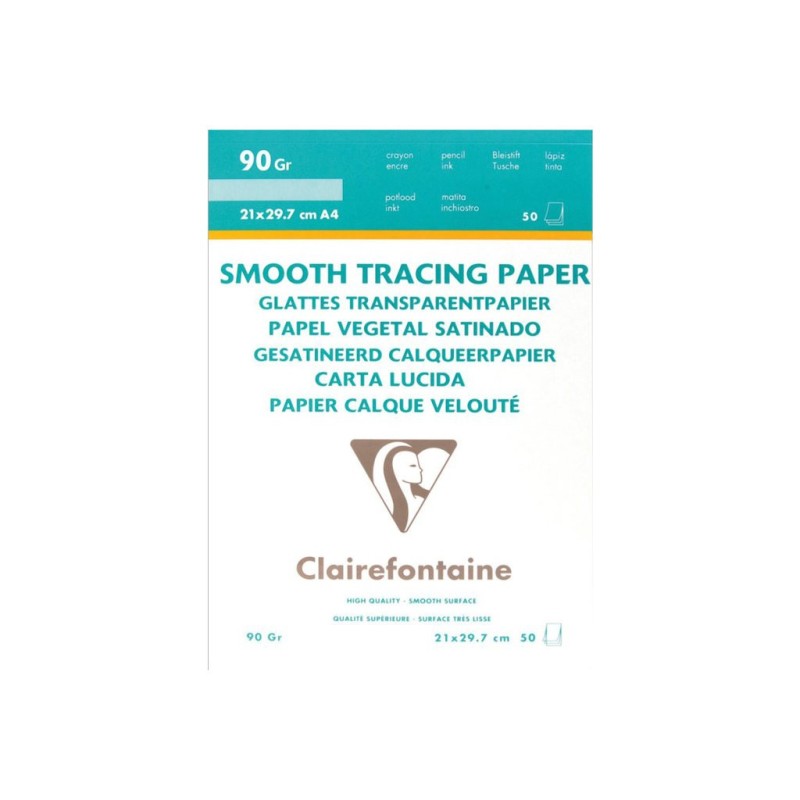 Clairefontaine Papier calque velouté A4 pour traceur - 90g - Pochette de 50 feuilles