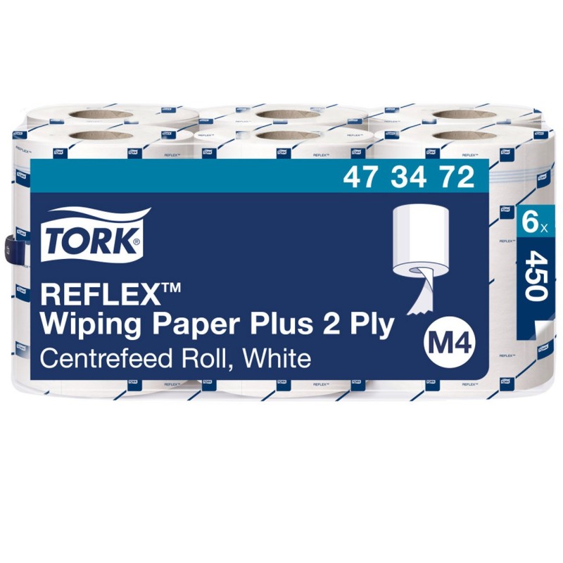 Tork Reflex Papier d'essuyage Plus blanc M4 mandrin SmartCore - 473472 - Lot de 6 bobines de 450 feuilles