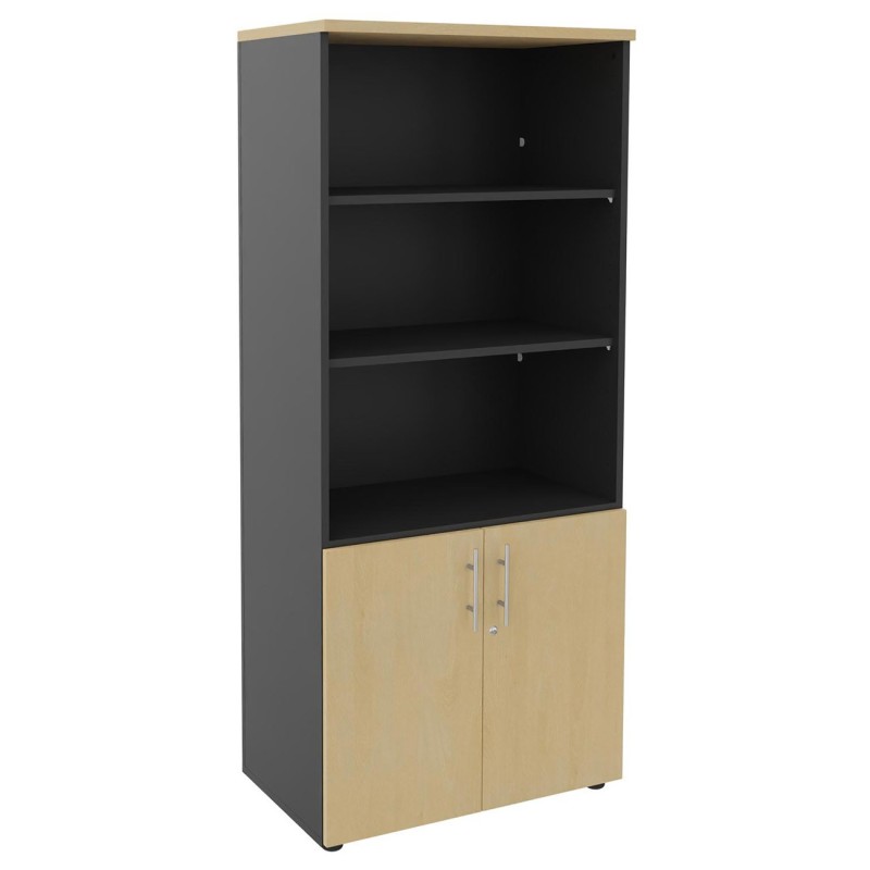 Meuble haut Axiome - L.80 x H.180 cm - 2 portes basses - Corps Anthracite - Portes Hêtre