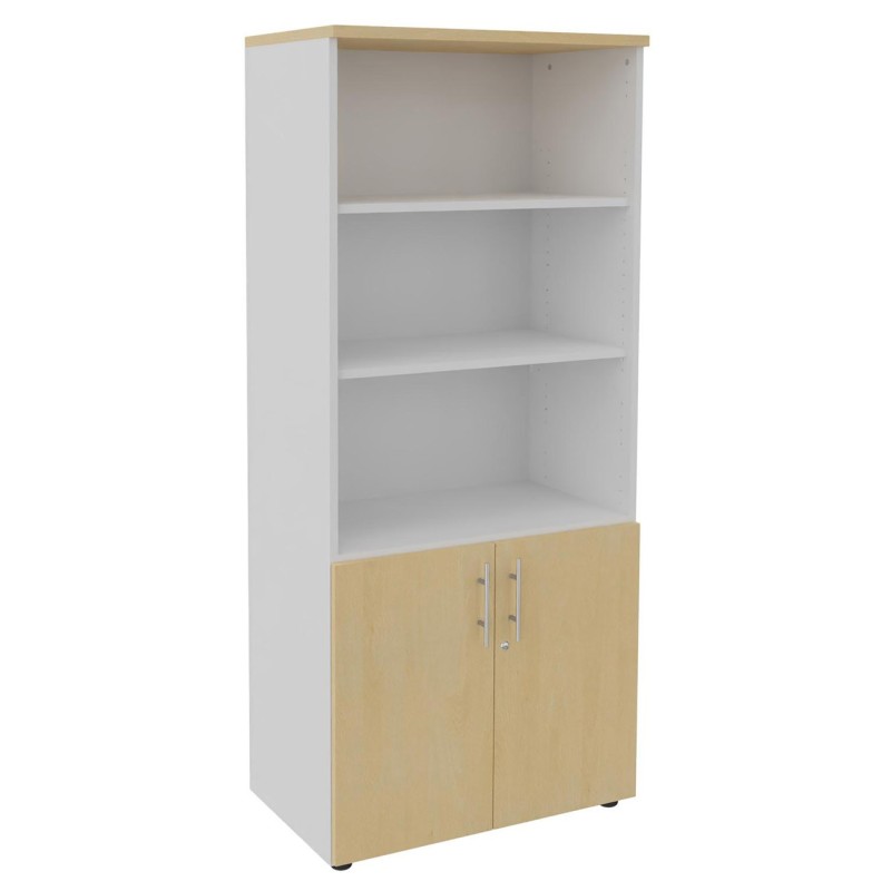 Meuble haut Axiome - L.80 x H.180 cm - 2 portes basses - Corps Blanc - Portes Hêtre