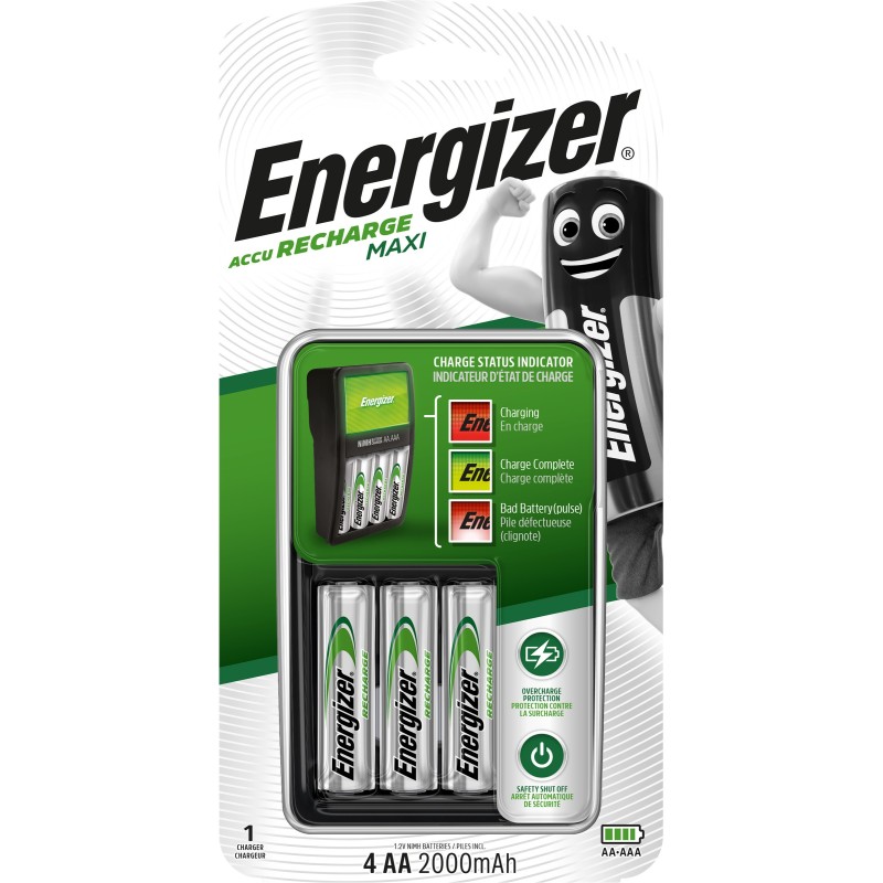 Energizer Chargeur de piles Maxi pour format AA et AAA + 4 accus AA rechargeables 2000 mAh