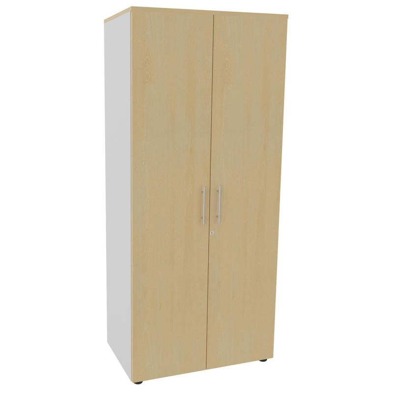 Meuble Haut Activity portes hautes - H.180 x L.80 x P.45 cm - Corps Blanc - Portes Hêtre