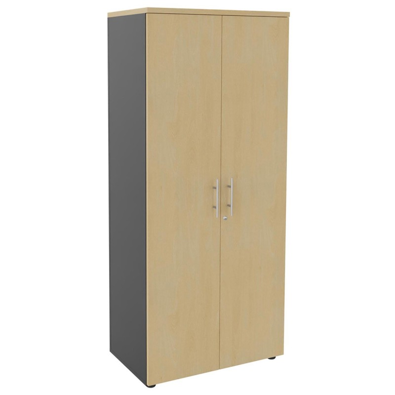 Meuble haut Axiome - L.80 x H.180 cm - 2 portes hautes - Corps Anthracite - Portes Hêtre