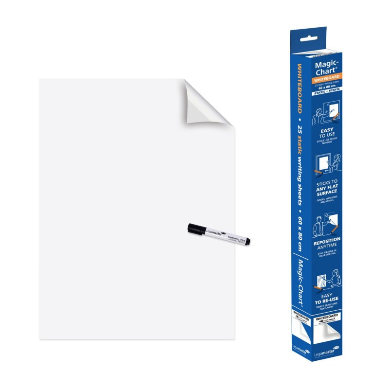 Legamaster Feuilles électrostatiques Magic-Chart - Version tableau blanc - Rouleau de 25 feuilles - L.60 x H.80 cm