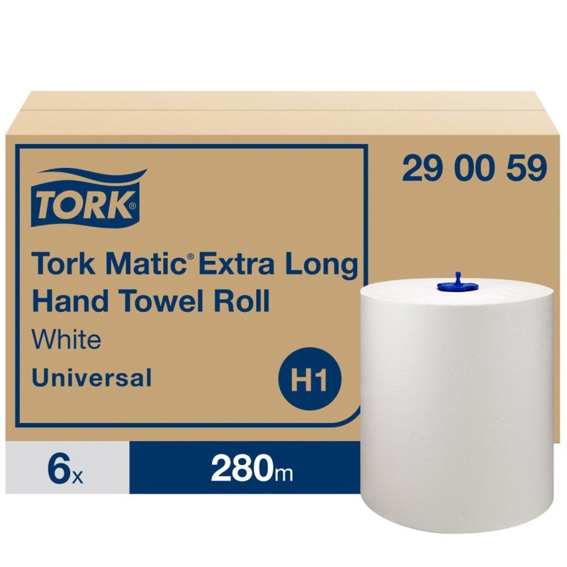 Tork Matic Essuie-mains extra-long Universal blanc pour distributeur H1 - 290059 - Lot de 6 rouleaux de 280 m