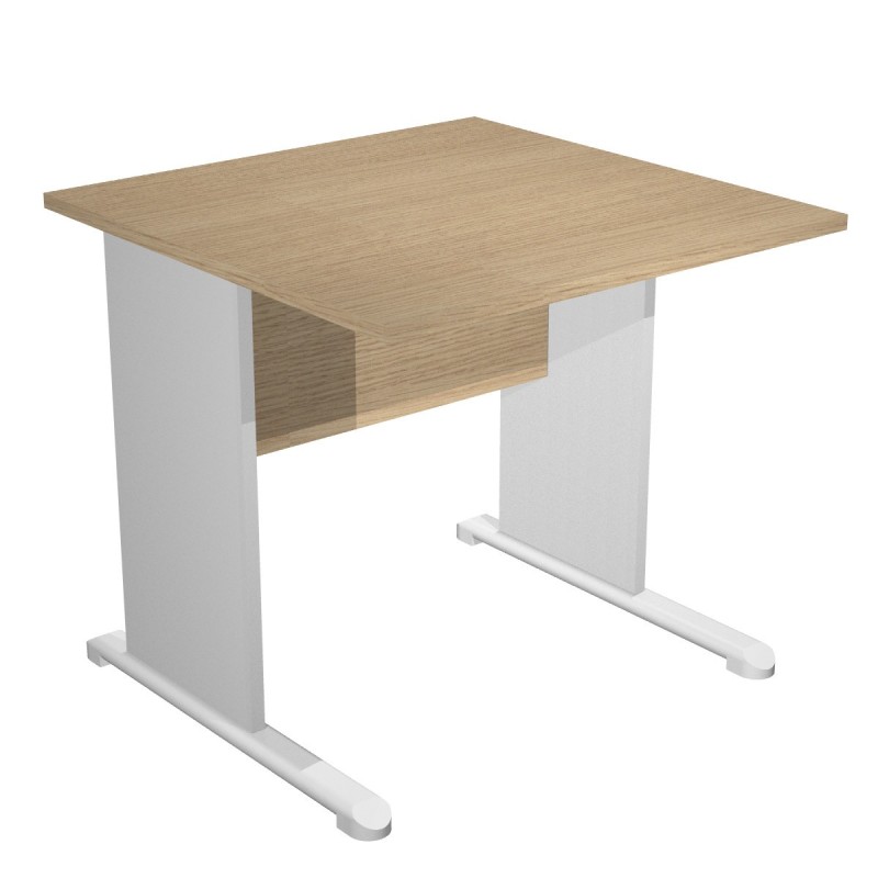 Bureau droit Pronto Bois - L.80 x P.80 cm - Plateau Chêne - Pieds L Aluminium