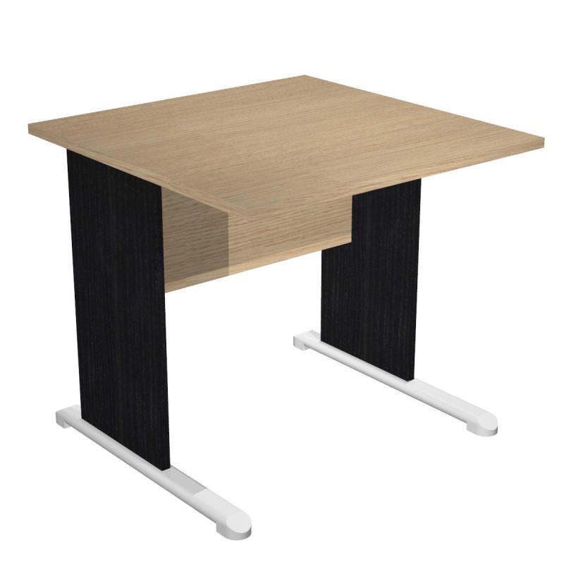 Bureau droit Pronto Bois - L.80 x P.80 cm - Plateau Chêne - Pieds L Noir