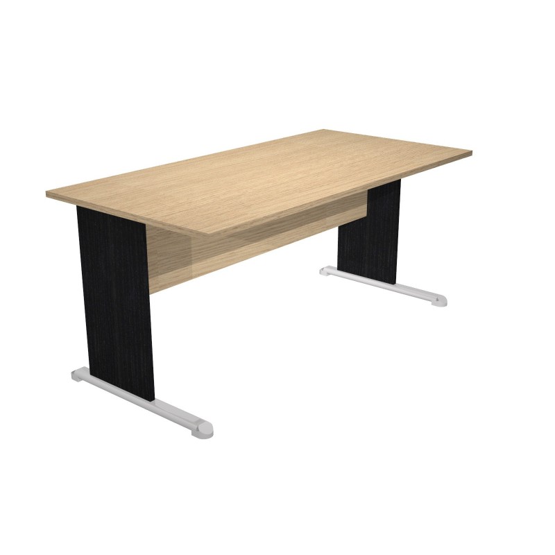 Bureau droit Pronto Bois - L.160 x P.80 cm - Plateau Chêne - Pieds L Noir