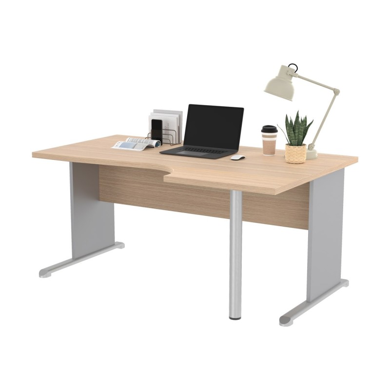 Bureau d'angle compact retour à droite Pronto Bois - L.160 x P.100 cm - Plateau Chêne - Pieds L Aluminium