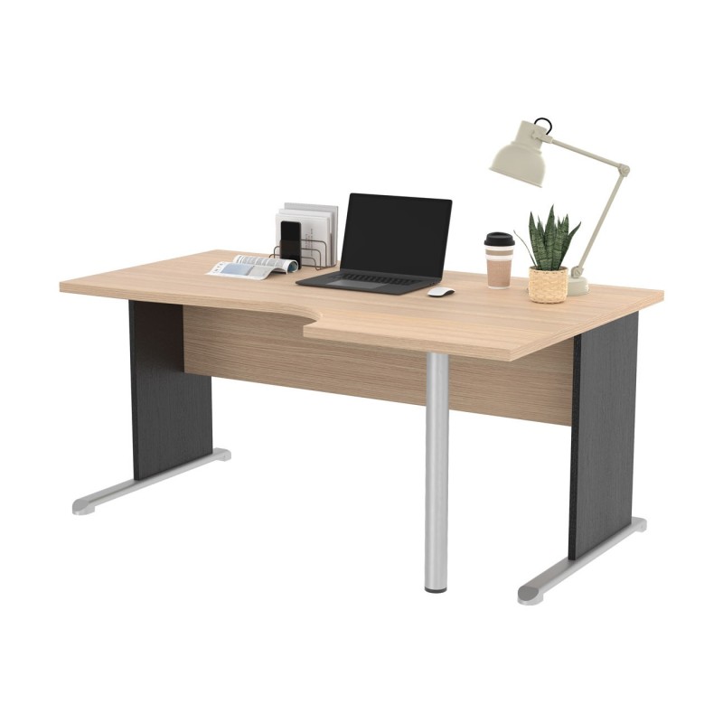 Bureau d'angle compact retour à droite Pronto Bois - L.160 x P.100 cm - Plateau Chêne - Pieds L Noir