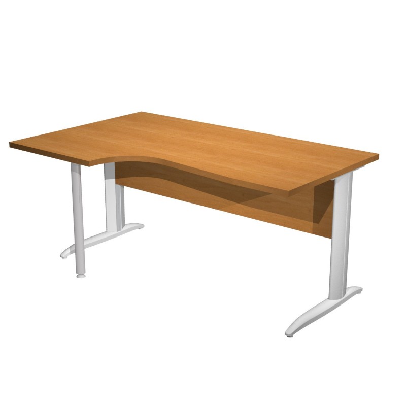 Bureau d'angle compact retour à gauche Pronto Métal - L.160 x P.100 cm - Plateau Aulne - Pieds L Aluminium