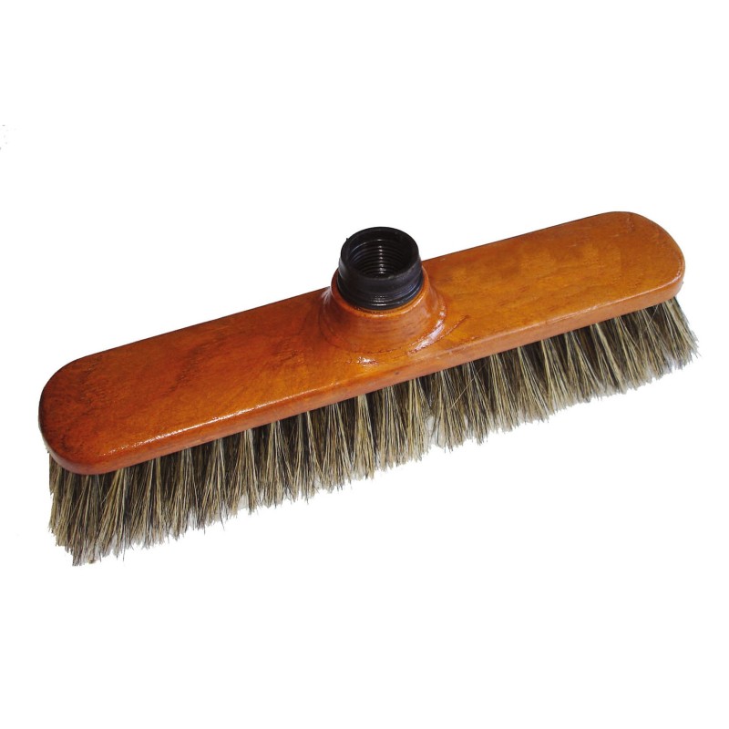 ROZENBAL Balai droit en soie grise avec manche bois verni - 28 cm