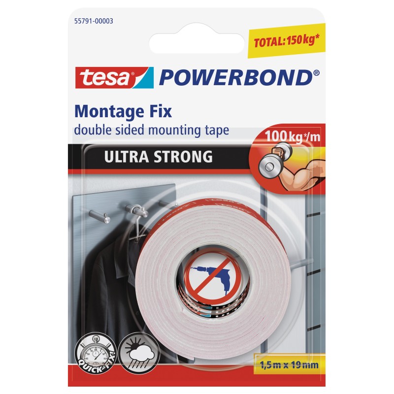tesa® Powerbond® ultra résistant double face rouleau de fixation blanc 19 mm x 1,5 m 55791