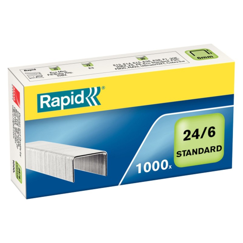 Rapid Agrafes Standard 24/6 pattes de 6 mm de long acier galvanisé - Boîte de 1000