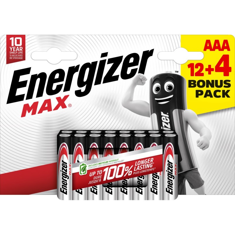 Energizer Pile alcaline AAA / LR3 Max - Pack Promo 12 + 4 GRATUITES