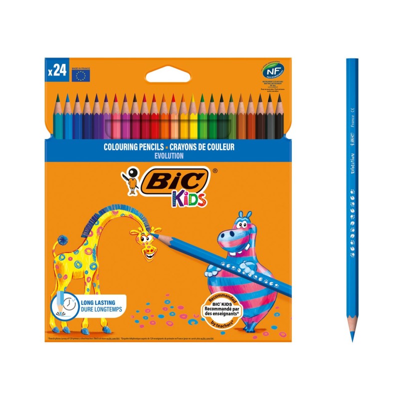 BIC Kids™ Evolution™ Ecolutions® crayons de couleur corps hexagonal -Mines couleurs assorties - Paquet 24 crayons