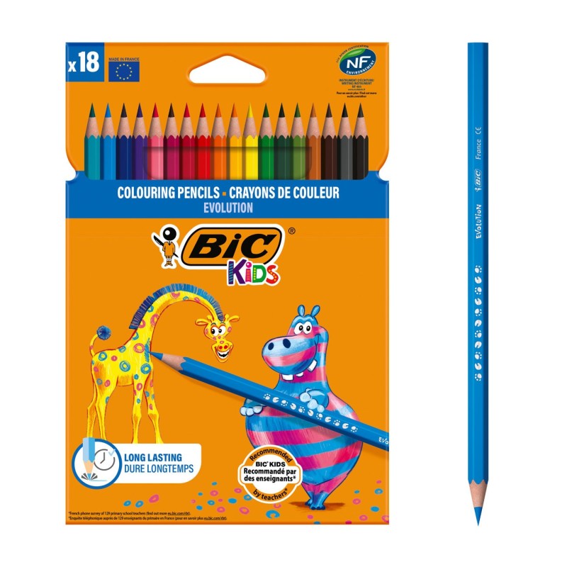 BIC Kids™ Evolution™ Ecolutions® crayons de couleur corps hexagonal -Mines couleurs assorties - Paquet 18 crayons