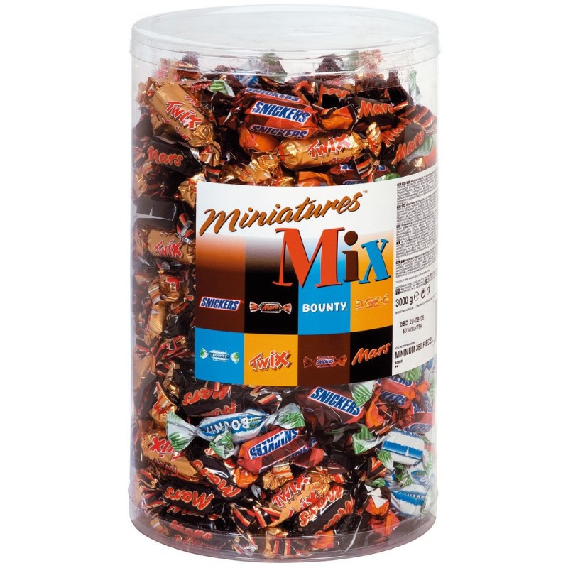 Mars Mini-barres chocolatées MIX - (Snickers, Bounty, Twix et Mars)- Boîte de 3 kg