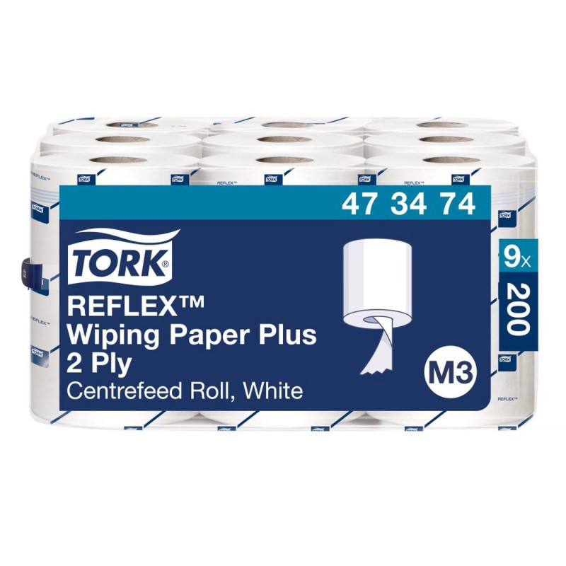 Tork Reflex Papier d'essuyage multi-usages M3 recyclé blanc - Lot de 9 bobines de 200 feuilles - 473474