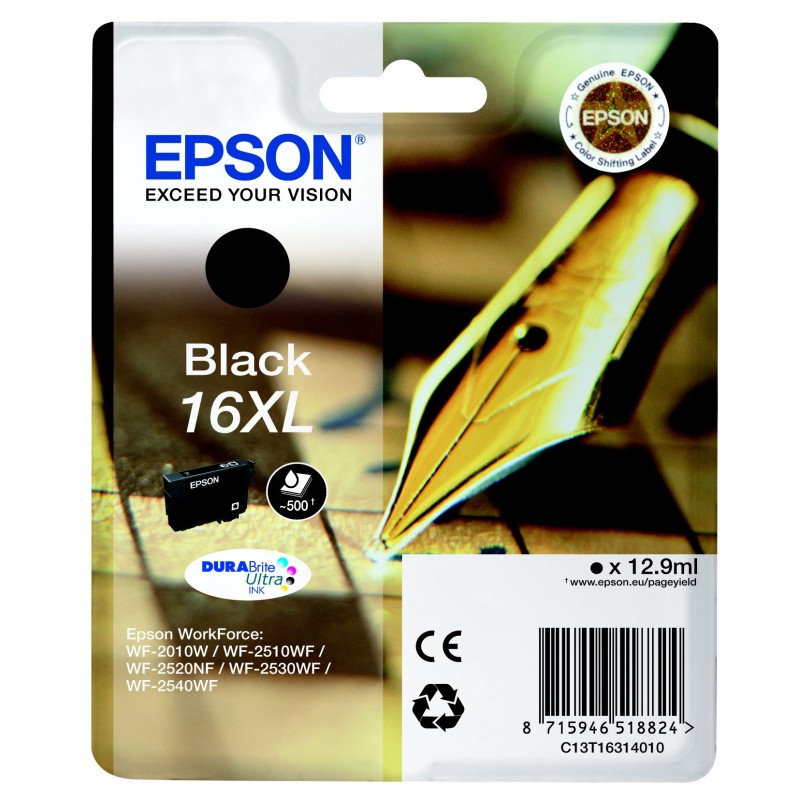 Epson 16 XL "Stylo à plume" Cartouche d'encre originale grande capacité DURABrite Ultra C13T16314012 - Noir