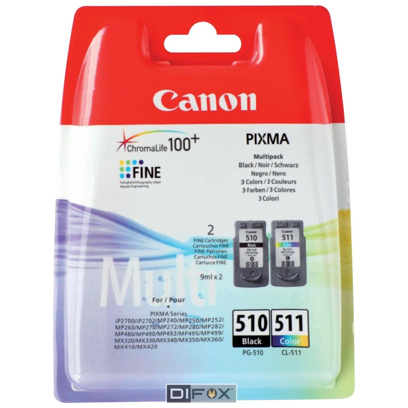 Canon PG-510 / CL-511 Cartouche d'encre authentique 2970B010 - Pack de 2 (Noir + Couleur)