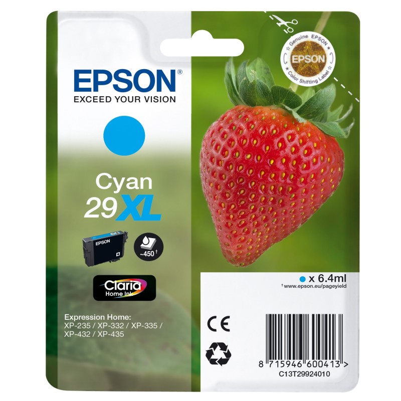 Epson 29 XL "Fraise" Cartouche d'encre originale grande capacité Claria Home C13T29924012 - Cyan