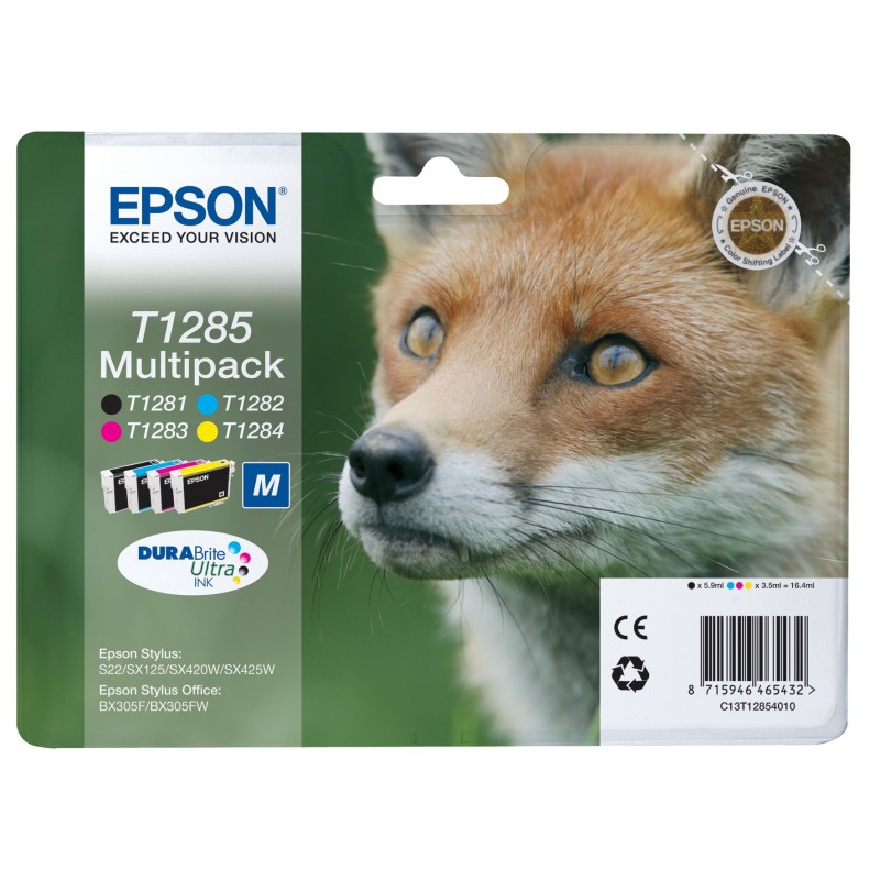 Epson T1285 "Renard" Cartouche d'encre originale DURABrite Ultra C13T12854012 - Pack de 4 (Noir, Cyan, Magenta, Jaune)