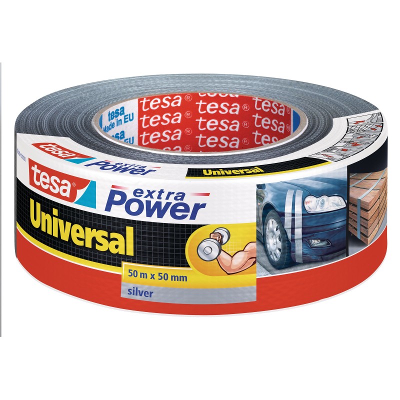 tesa® Extra Power Universal ruban adhésif, 48 mm x 50 m, tissu renforcé, argent