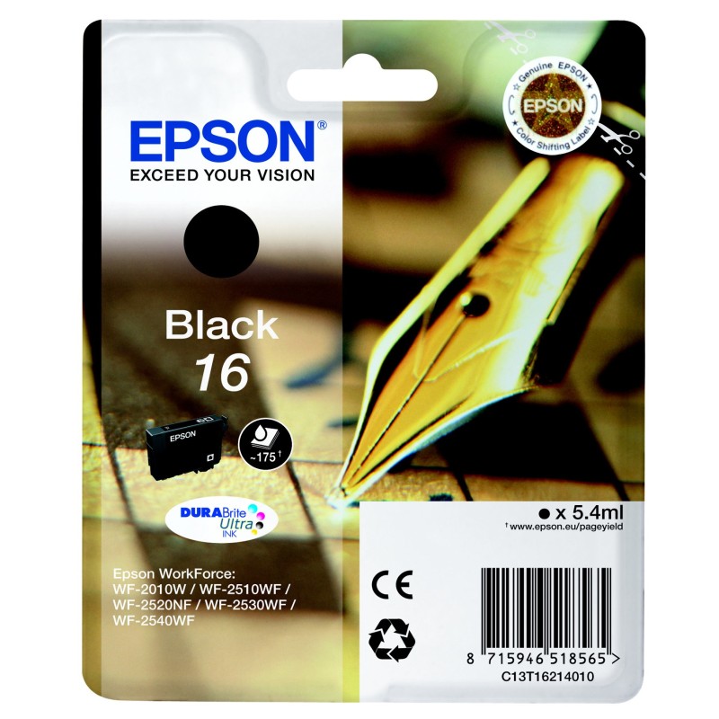 Epson 16 "Stylo à plume" Cartouche d'encre originale DURABrite Ultra C13T16214012 - Noir