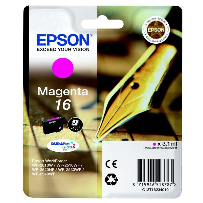 Epson 16 "Stylo à plume" Cartouche d'encre originale DURABrite Ultra C13T16234012 - Magenta