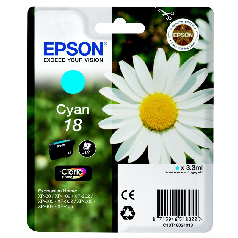 Epson 18 "Pâquerette" Cartouche d'encre originale Claria Home C13T18024012 - Cyan
