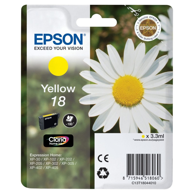 Epson 18 "Pâquerette" Cartouche d'encre originale Claria Home C13T18044012 - Jaune
