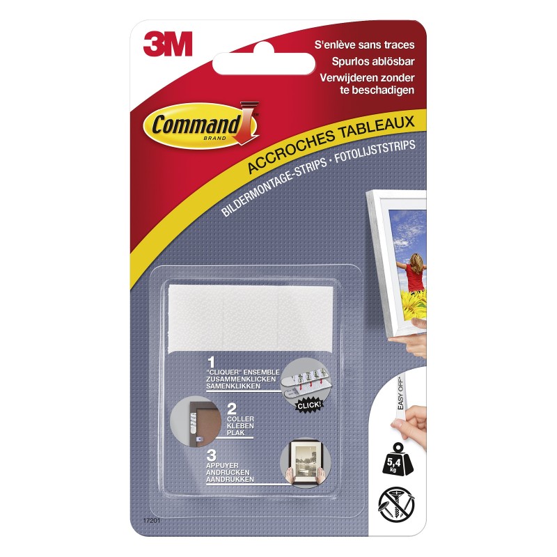 Command™ Bandes d'accroches tableaux, 4 x 2 bandes moyennes, 5,4 kg - Lot de 8
