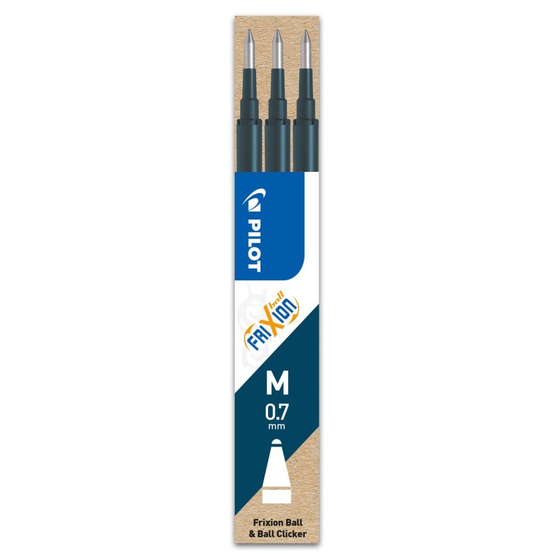 Pilot Recharge pour stylo roller encre gel effaçable FriXion Ball et FriXion Clicker pointe moyenne 0,7 mm bleu nuit - Pochette de 3