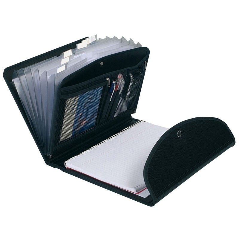 Exacompta Trieur Exafolio Exactive avec espace extensif et bloc-notes 200 feuilles A4 6 compartiments 25,5 x 33,5 cm Polypropylène Noir