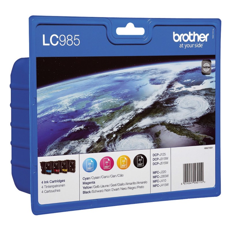 Brother LC985 Cartouche d'encre originale - Pack de 4 (Noir, Cyan, Magenta, Jaune)