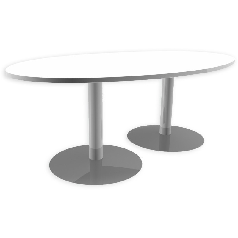 Table de réunion ovale L.200 x P.120 cm - Plateau Blanc - Pieds tulipe Aluminium