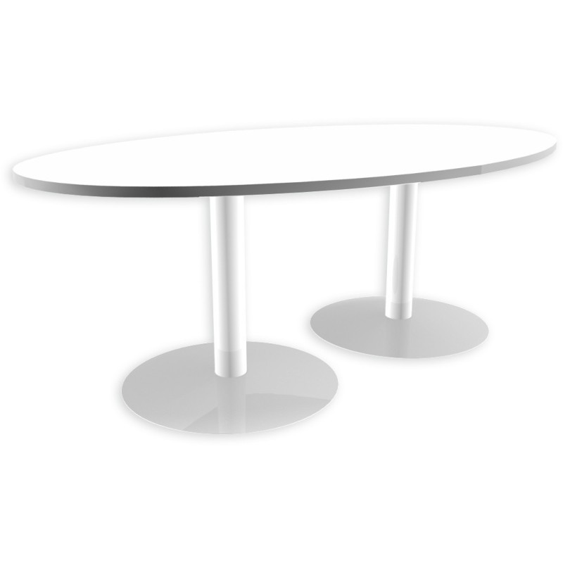 Table de réunion ovale L.200 x P.120 cm - Plateau Blanc - Pieds tulipe Blanc