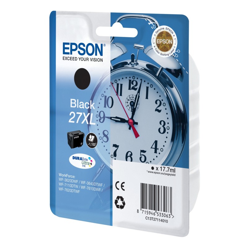 Epson 27 XL "Réveil" Cartouche d'encre originale grande capacité DURABrite Ultra C13T27114012 - Noir