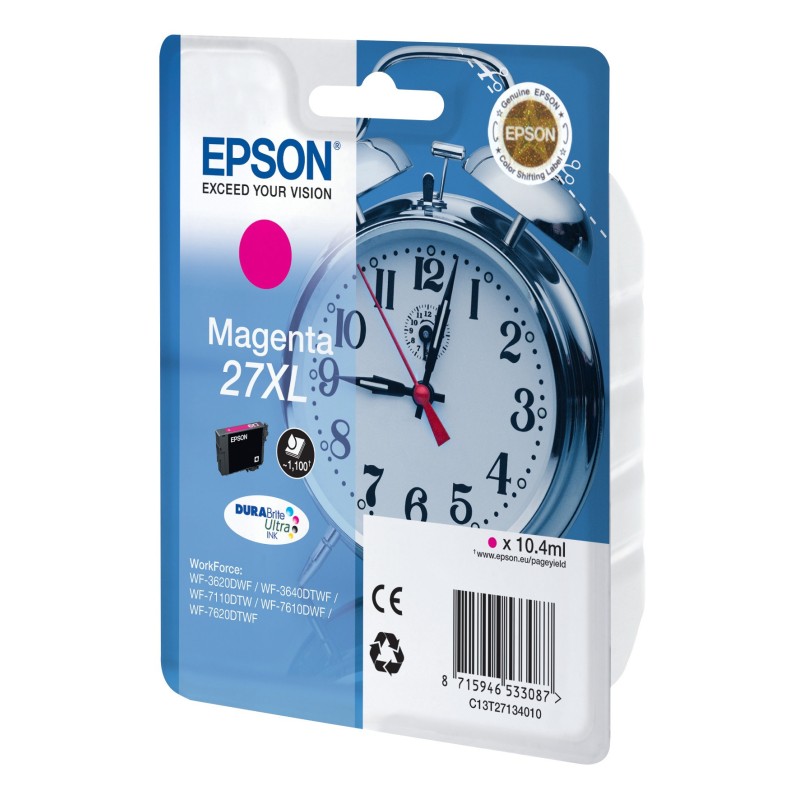 Epson 27 XL "Réveil" Cartouche d'encre originale grande capacité DURABrite Ultra C13T27134012 - Magenta