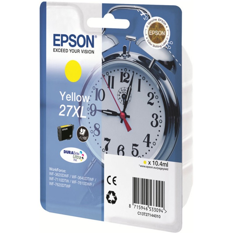 Epson 27 XL "Réveil" Cartouche d'encre originale grande capacité DURABrite Ultra C13T27144012 - Jaune