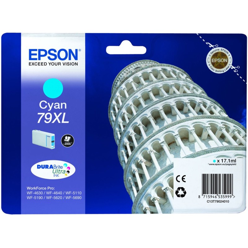 Epson 79 XL "Tour de Pise" Cartouche d'encre originale grande capacité C13T79024010 - Cyan