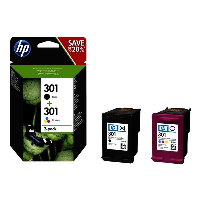 HP 301 Cartouche d'encre authentique N9J72AE - Pack de 2 (Noir + Couleur)