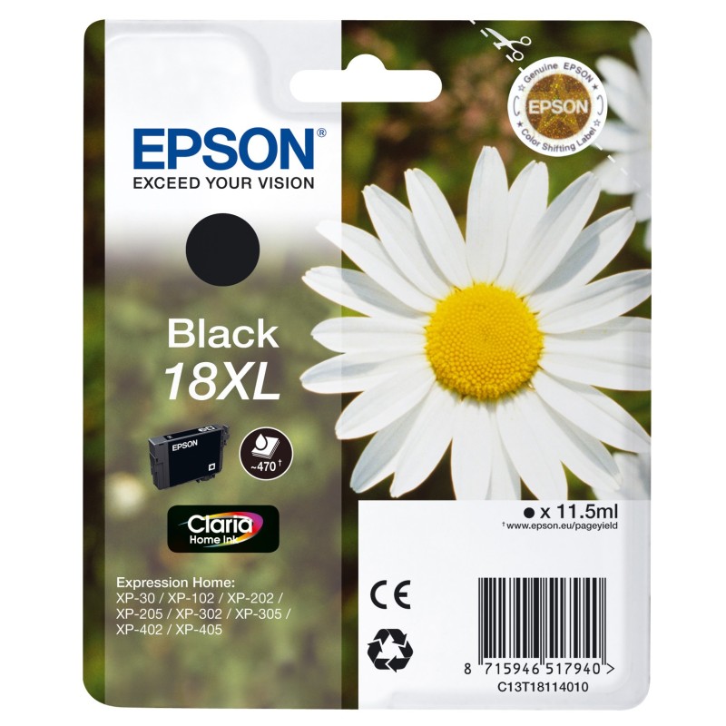 Epson 18 XL "Pâquerette" Cartouche d'encre originale grande capacité Claria Home C13T18114012 - Noir