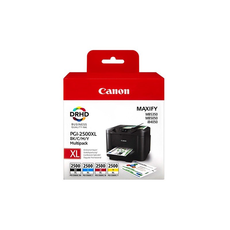 Canon PGI-2500XL Cartouche d'encre authentique grande capacité 9254B004 - Pack de 4 (Noir, Cyan, Magenta, Jaune)