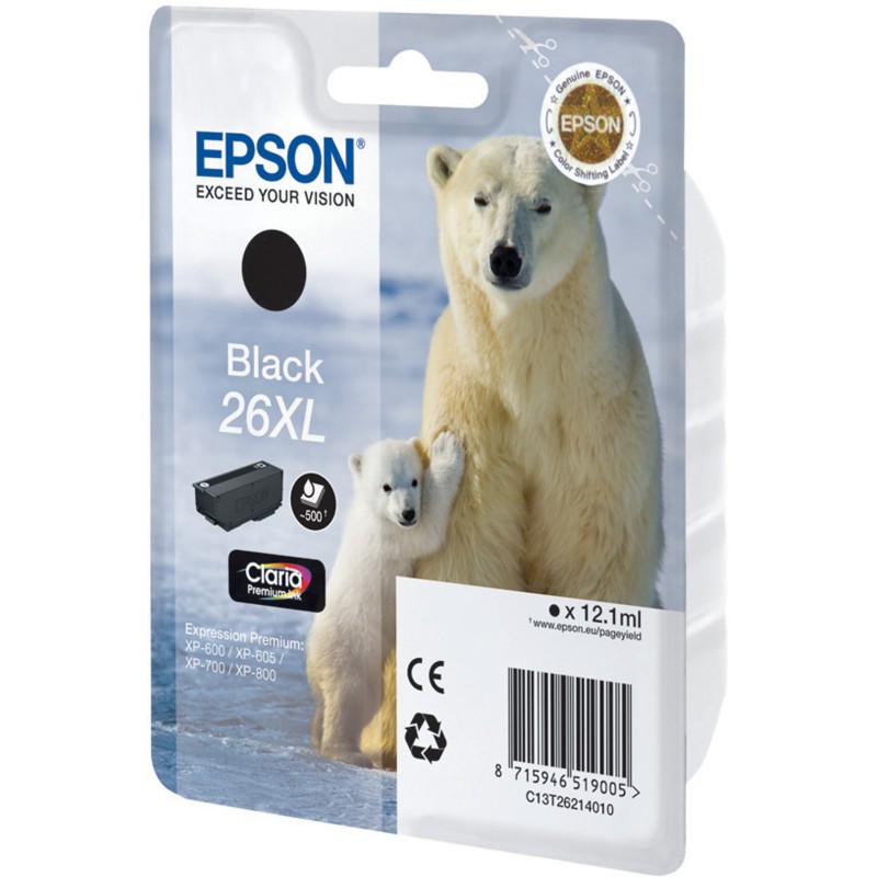 Epson 26 XL "Ours Polaire" Cartouche d'encre originale grande capacité Claria Premium C13T26314012 - Noir Photo