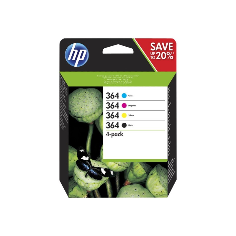 HP 364 Cartouche d'encre authentique N9J73AE - Pack de 4 (Noir, Cyan, Magenta, Jaune)