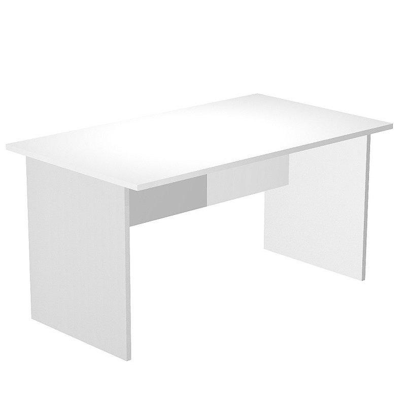 Bureau droit Pronto Bois - L.140 x P.80 cm - Plateau Blanc - Pieds panneaux Aluminium