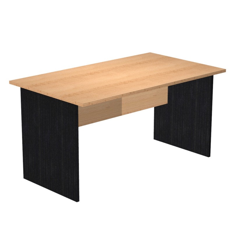 Bureau droit Pronto Bois - L.140 x P.80 cm - Plateau Hêtre - Pieds panneaux Noir
